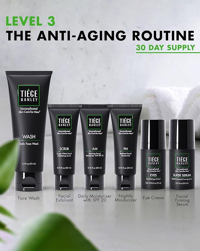 Tiege Hanley Anti-Aging Men's Skin Care Set, 30-Day, 6 Piece Kit