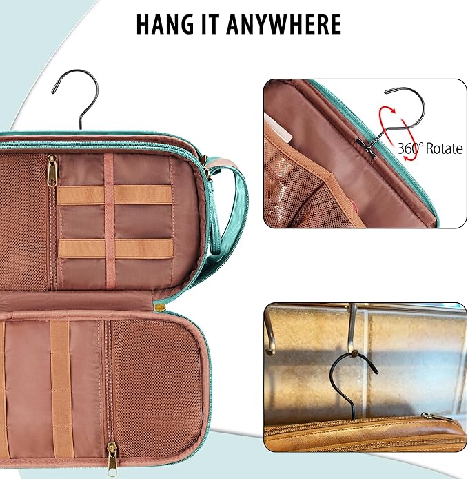 COOSKY Travel Toiletry Bag for Men, Large Hanging Toiletries Organizer Bags for Women, Cruise Ship Essentials, Water-resistant Shaving Case, PU Leather Makeup Accessories, Cosmetic Dopp Kit, Lake Blue