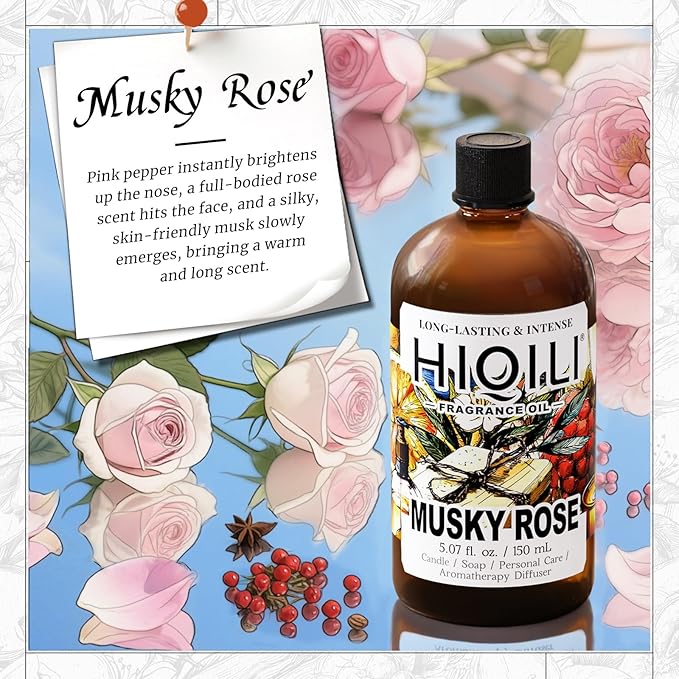 HIQILI Musky Rose Fragrance Oil for Diffuser, Candle & Perfume