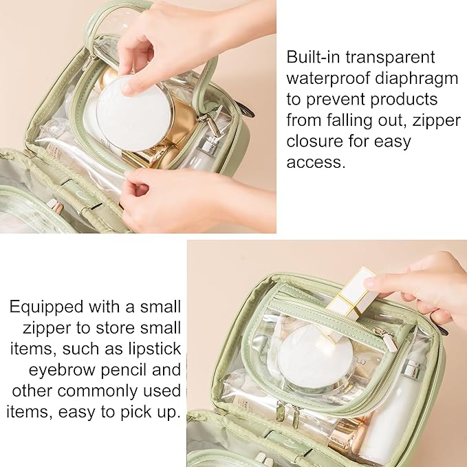 Veki TSA Approved Toiletry Bag Transparent Makeup Bags, Large Green