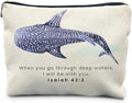RYYCDOI Whale Shark Christian Makeup Bag Pouch, Christian Shark Gifts for Women, Bible Verse Gifts Isaiah 43:2, When you go through deep waters I will be with you