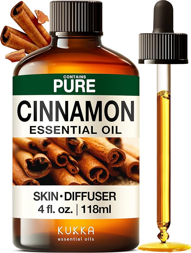 100% Pure Cinnamon Oil - 4 Fl Oz Cinnamon Essential Oil for Hair, Skin, Diffuser, Aromatherapy & DIY Soap Making Scent