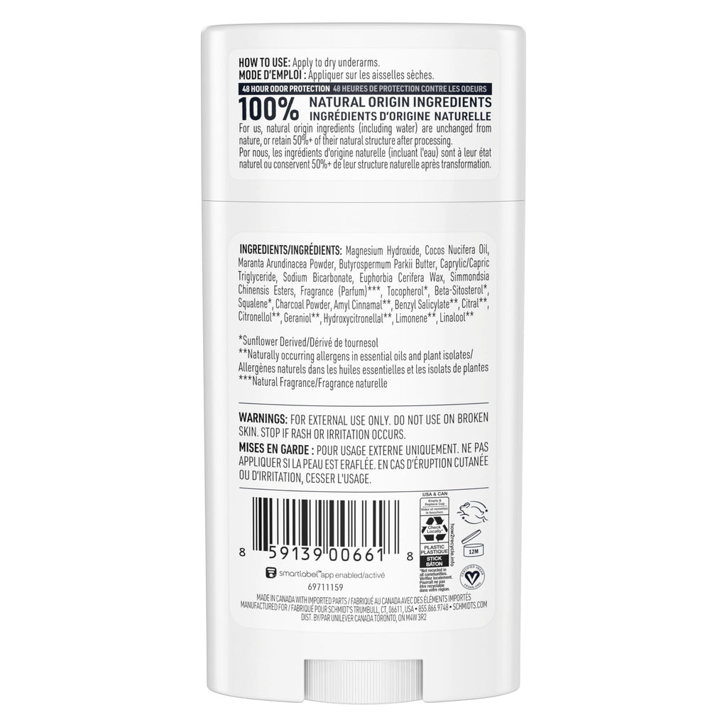 Schmidt's Aluminum-Free Vegan Deodorant Charcoal & Magnesium 2.65 oz 4 ct