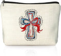 LIANGW American Flag Bow Patriotic Aesthetic 4th of July Makeup Bag,July 4th Girly Cosmetic Bagsfor Women, Red White and Blue USA Toiletry Bag for Women, cosmetic bag, makeup case