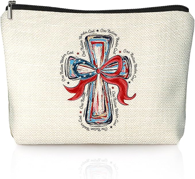 LIANGW American Flag Bow Patriotic Aesthetic 4th of July Makeup Bag,July 4th Girly Cosmetic Bagsfor Women, Red White and Blue USA Toiletry Bag for Women, cosmetic bag, makeup case