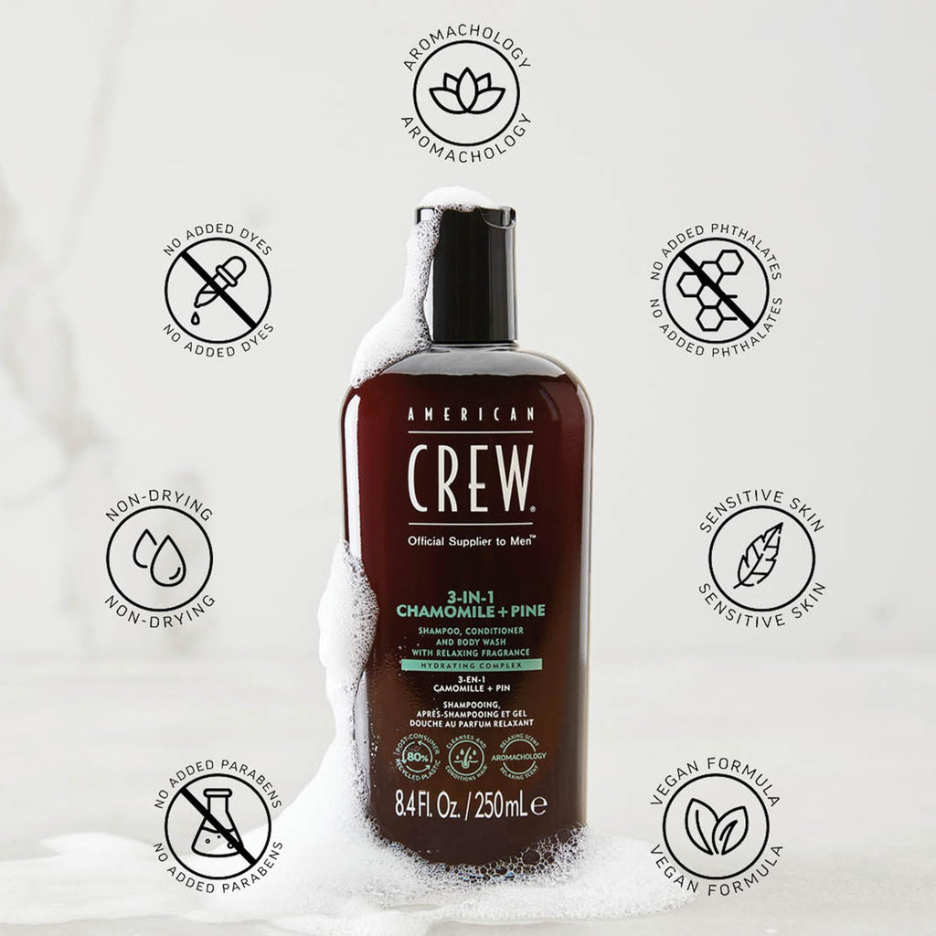 American Crew 3-in-1 Shampoo & Body Wash, Chamomile & Pine, 8.4 fl oz