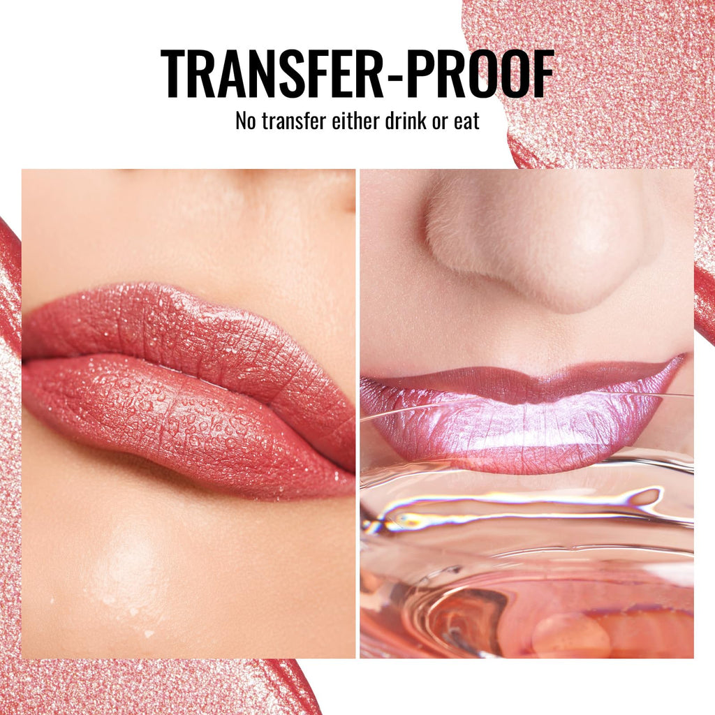 Oulac Pink Metallic Lipstick for Women, Long Lasting Lip Gloss Waterproof, Lips & Eye 2 IN 1 Lip Makeup, High Impact Lip Color, 3D Metallic Finish, No Transfer, Vegan MD08