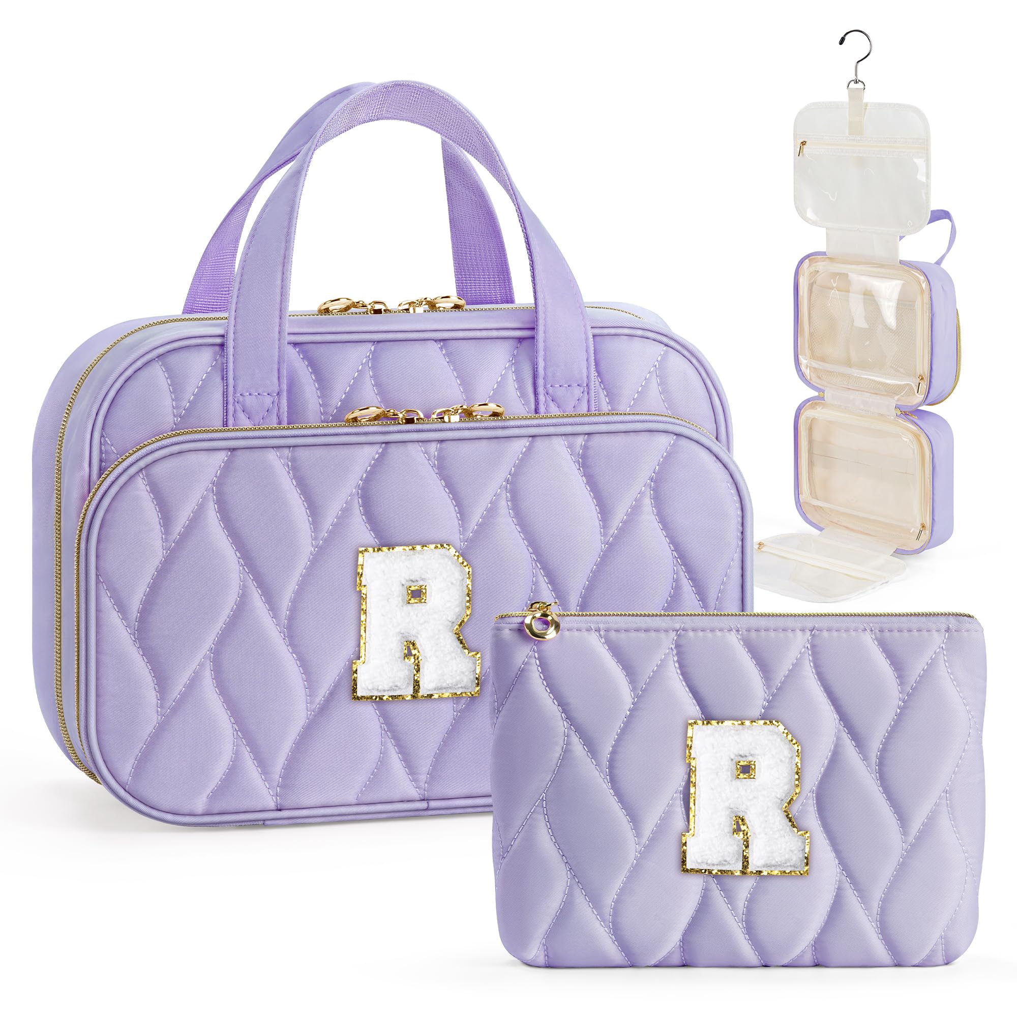 YOOLIFE Hanging Toiletry Bag for Women - Travel Toiletry Bag Makeup Bag, Portable Toiletries Cosmetic Bag, Airplane Travel Essentials Purple - R