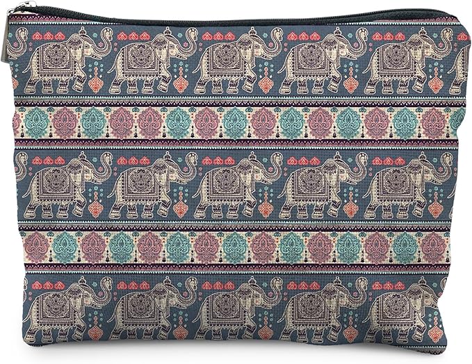 RYYCDOI Bohemian Elephant Makeup Bag - Ethnic Indian Elephant Cosmetic Bags - Toiletry Bag - Boho Gifts