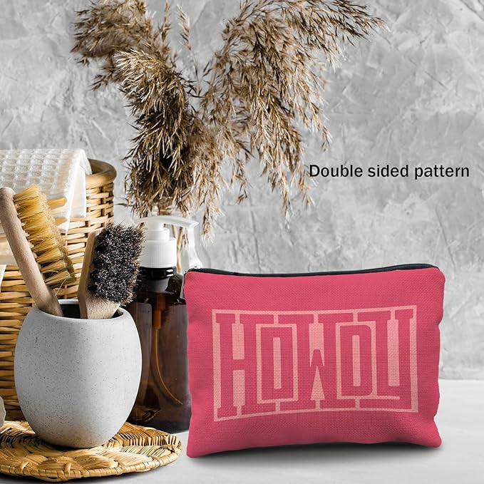 Likjad Howdy Makeup Bag - Hot Pink Retro Western Cosmetic Bag, Cowgirl Gifts