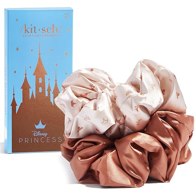 Kitsch & Disney Satin Scrunchies for Women - 2 Pcs, Desert Crown