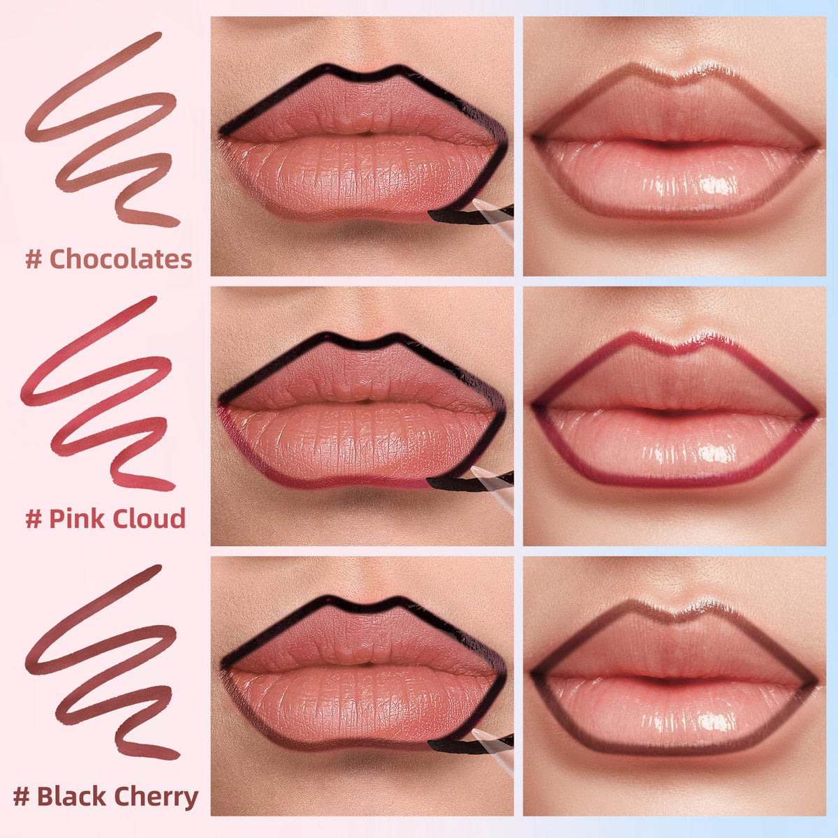 KIMUSE Peel Off Lip Stain Trio, 3 Colors Waterproof Matte Lip Tint Liner