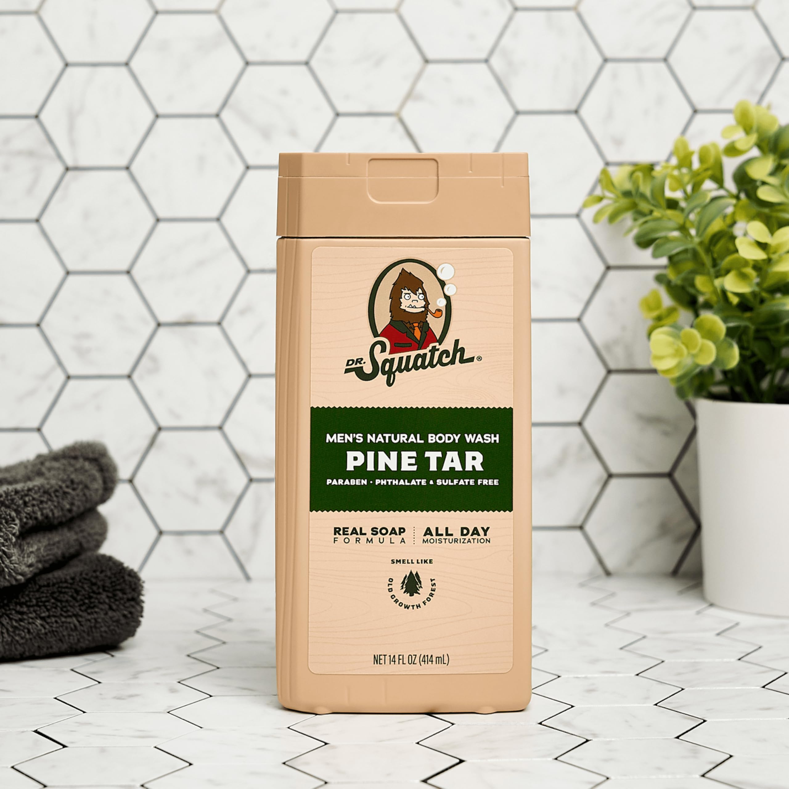 Dr. Squatch NEW Body Wash for Men with Nourishing, Natural Ingredients | No Paraben, Phthalate, Sulfate | Pine Tar (14 oz), Coconut Castaway & Wood Barrel Bourbon (8 oz, 2-Pack) & Body Scrubber