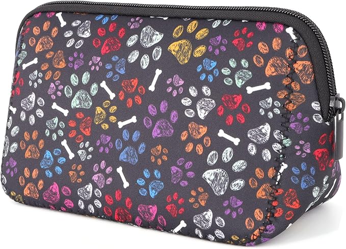 AJLTPA Waterproof Neoprene Cosmetic Bag, Paw and Bone