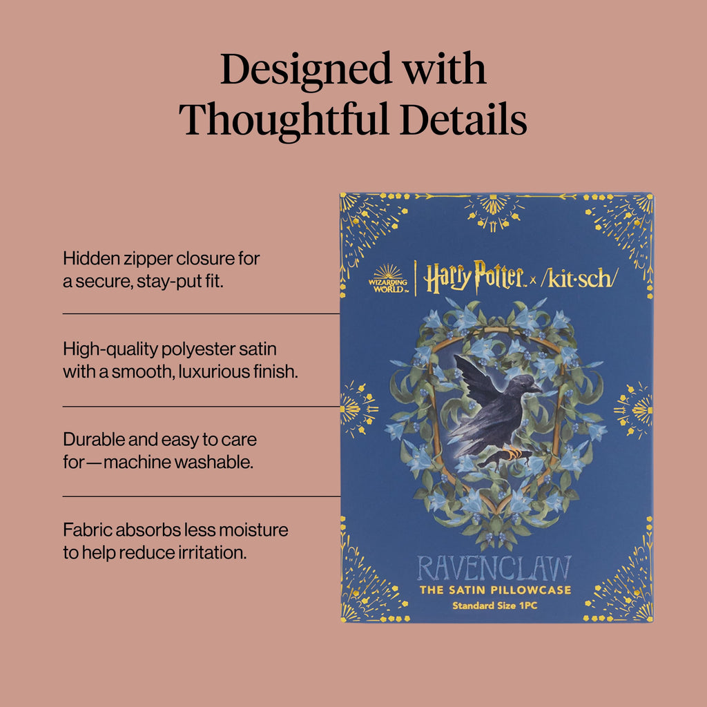 Kitsch & Harry Potter Satin Pillowcase W/Zipper - Size 19x36, Ravenclaw