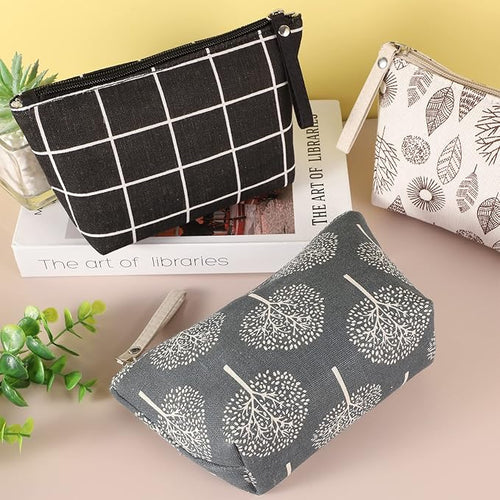 4 Pcs Canvas Cosmetic Bag, Multi-function Travel Makeup Bag Cosmetic Pouch with Zipper Travel Toiletry Bag Small Makeup Pouch Christmas Gifts Stocking Stuffers for Women
