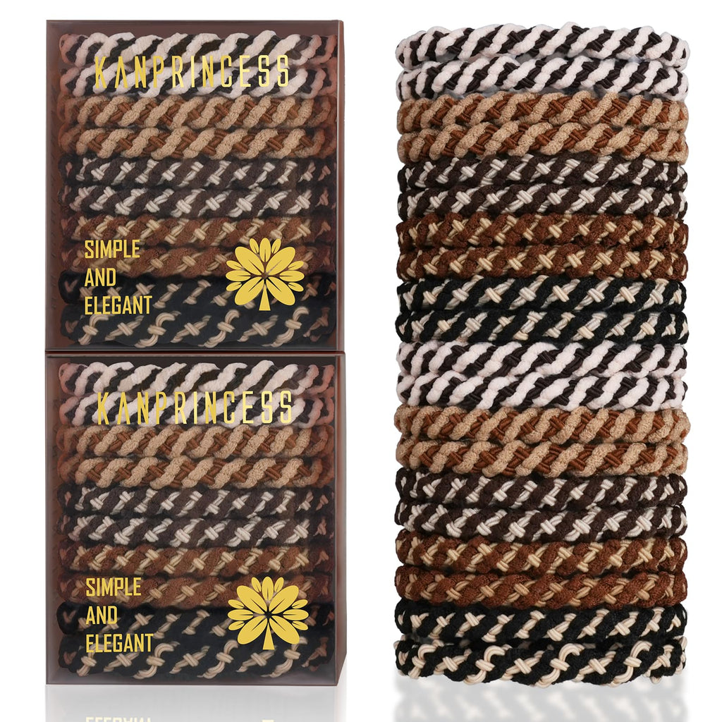 KANPRINCESS 20Pcs Hair Ties For Thick Hair, Strong Stretchy Hair Bands For Women Girls, No Slip Braided Hair Ties No Damage, Ponytail Holders-Exceptionally Secure with Gentle Hold (Set 4)