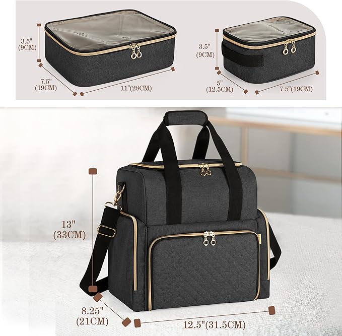 LUXJA Large Travel Makeup Bag with 3 Removable Makeup Cases, Black