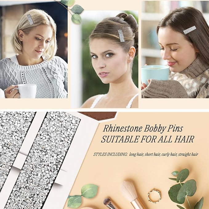 Kanprincess Rhinestone and Crystal Hair Clips 2-Pack, Sparkly Barrettes & Elegant Bling Accessories for Women & Girls(Set14)