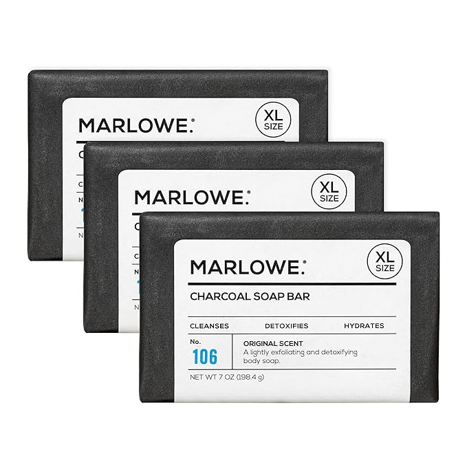 MARLOWE. Charcoal Soap, Cleansing Body Bar Soap for Men, 7 oz(3 Bars)
