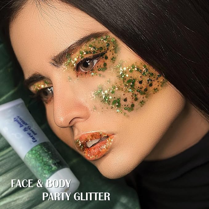 DAGEDA Green Body Glitter Gel, St Patricks Day Hair Face Glitter Makeup