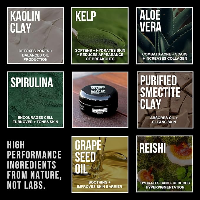 RUGGED & DAPPER - Premium Face Mask for Men - Deep Pore Cleansing Treatment - with Kaolin Clay - 5.5 Oz