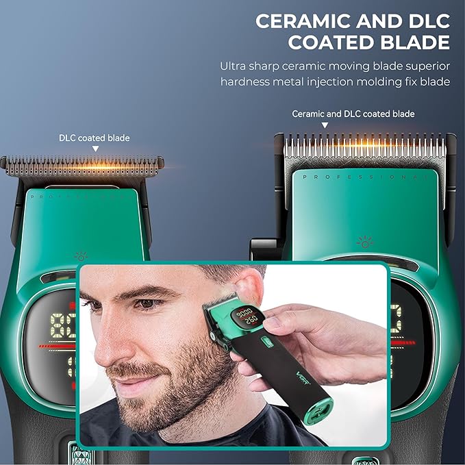 VGR 885S2 Professional Hair Clippers for Men with Hair Trimmer Set, Green
