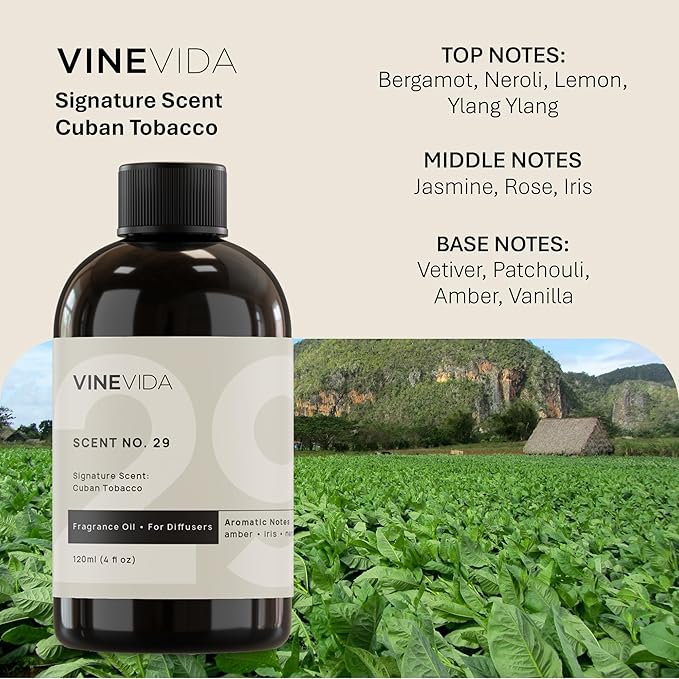 VINEVIDA [128 Fl Oz] Cuban Tobacco Fragrance Oil for Cold Air Diffusers, Essential Oils for Diffuser Oil Refill & Air Freshener Room Spray