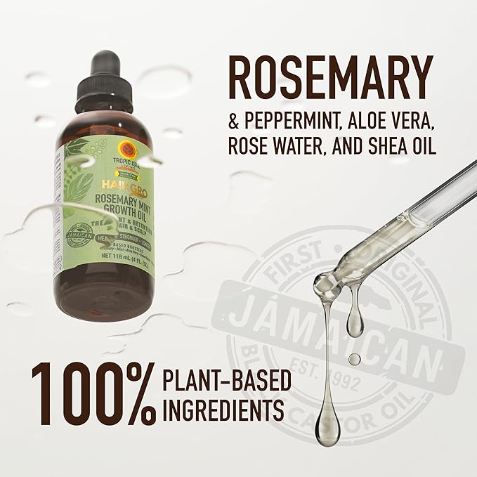 Hair Gro Rosemary Mint Growth Oil 4oz/ 120ml - Treatment & Retention for Hair & Scalp, Provides Healthier Hair with Rosemary Mint Infused Formula, Scalp Treatment, Detox Scalp, For All Hair Types