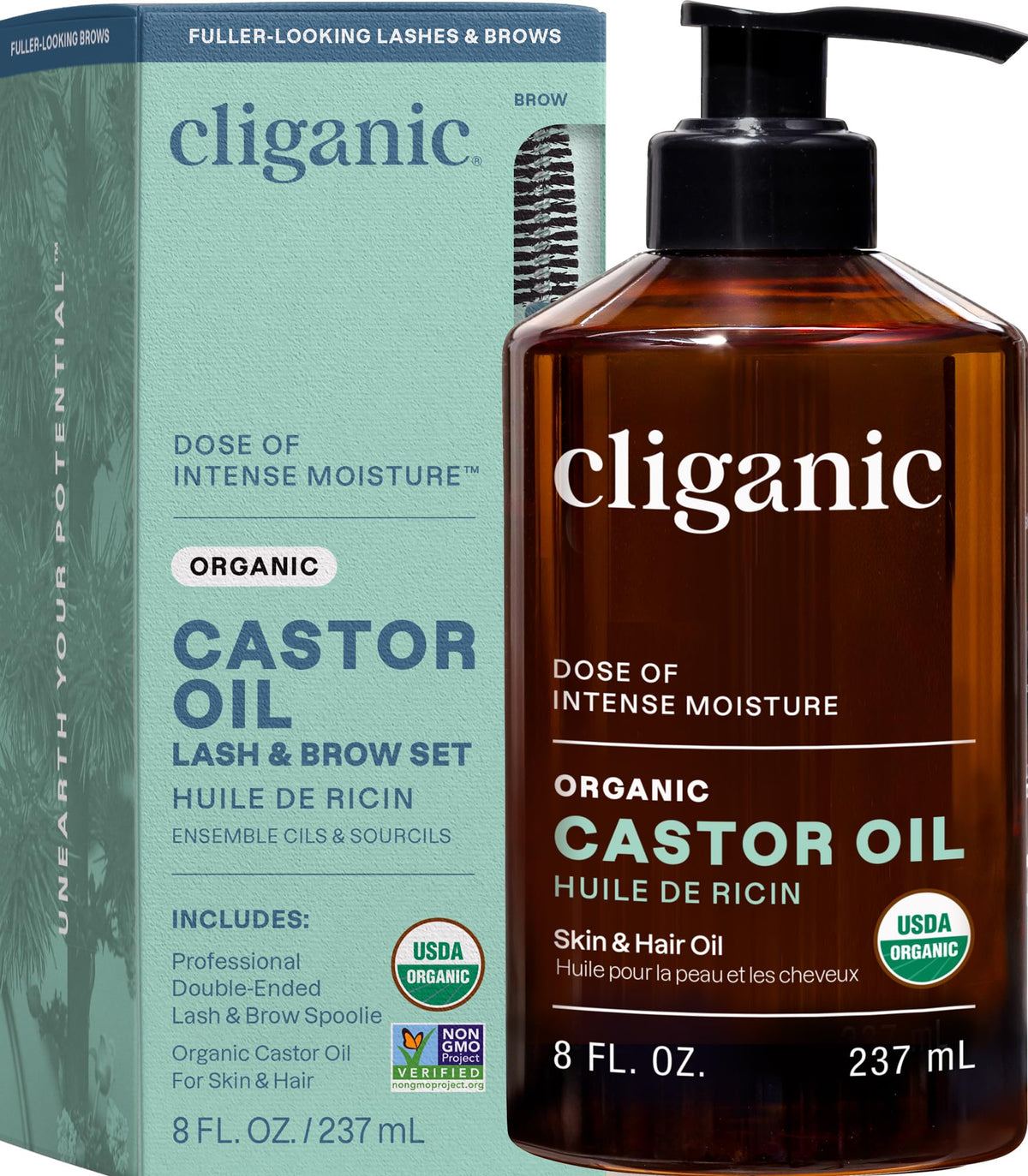 Cliganic Castor Oil Organic Cold Pressed for Eyelashes, Eyebrows, Skin 32oz