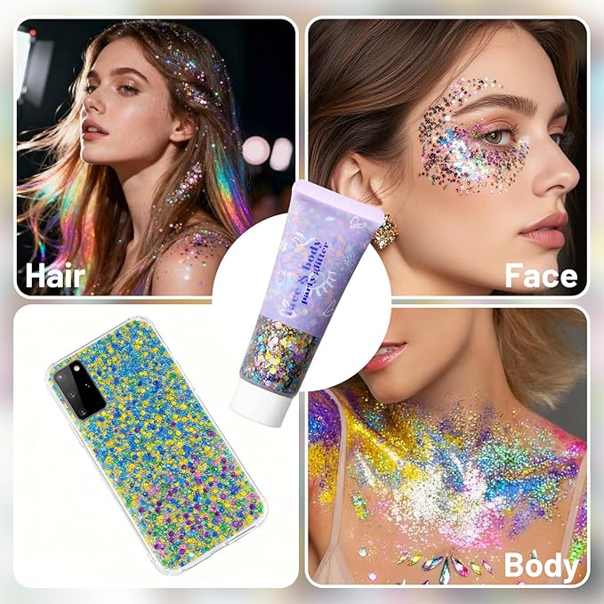 DAGEDA Carnival Body Glitter Gel, Sparkly Hair Face Glitter Makeup