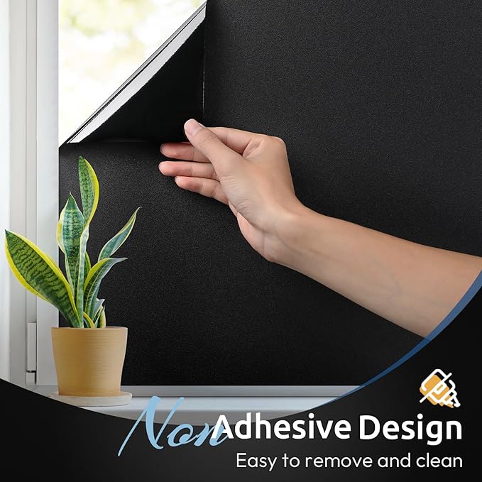 rabbitgoo Blackout Window Film, Sun Heat Blocking Privacy Cover for Glass, Removable Opaque Room Darkening Dark Black Out Window Covers Tint Shades for Home Day Sleep Light Blocker 35.4 x 78.7 Inches