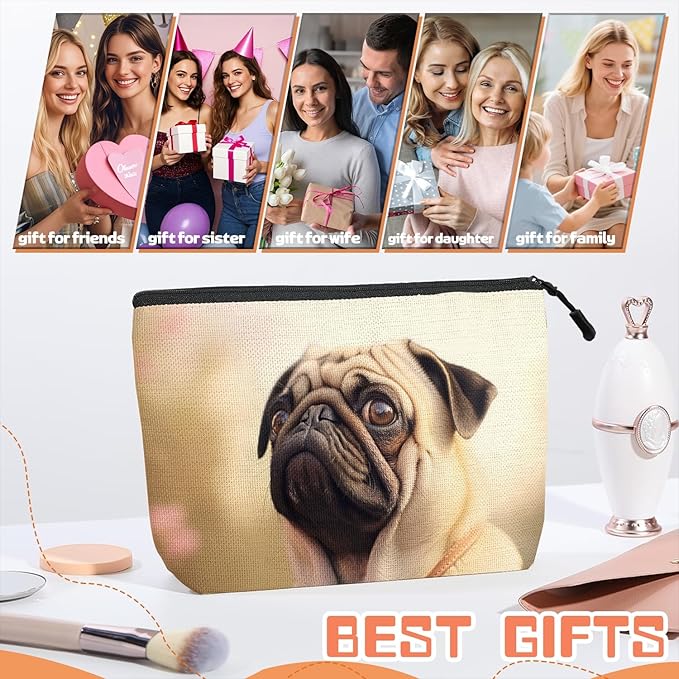 Scribesense Cosmetic Bags Travel Makeup Toilet Case Waterproof Pouch for Women Girls 6.7X9.45inches - Pug Dog With A Pensive Expression