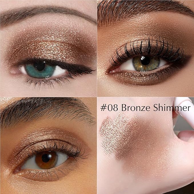 Wugbc Eyeshadow Stick, Bronze Shimmer Cream Eyeshadow Long-Lasting Crease-Proof Glitter Eye Shadow Eyeliner Pencil High Pigmented Neutral Highlighter Makeup with Blending Brush & Built-in Sharpener