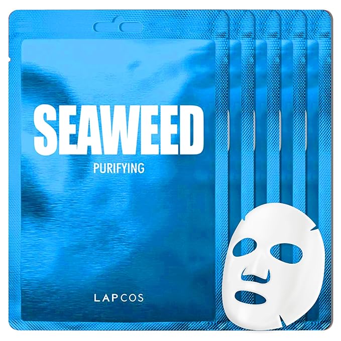 LAPCOS K Beauty Seaweed Sheet - Purifying & Hydrating Face Mask (Pack of 5)