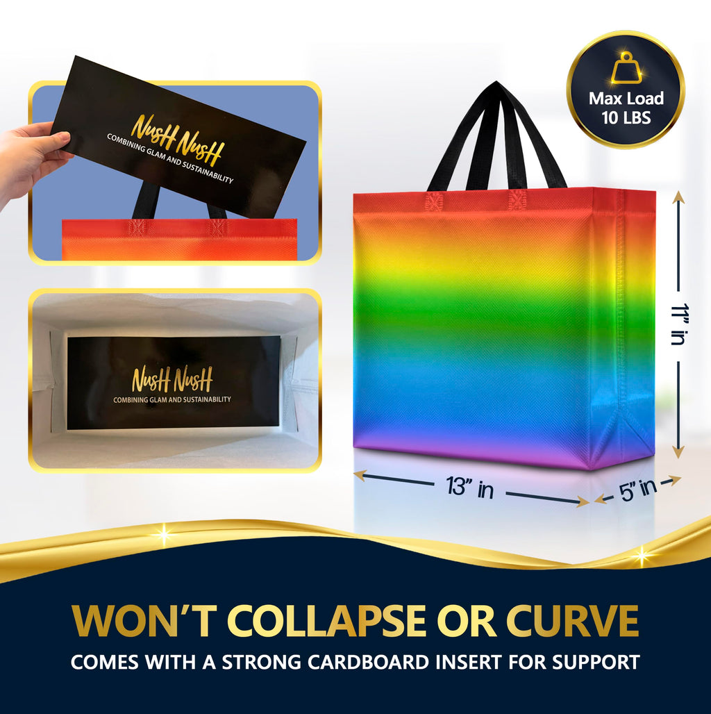 Nush Nush Large Rainbow Gift Bags with Handles, 13 x 5 x 11, Set of 12