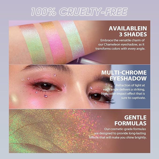 Jolilab 3Pcs Liquid Chameleon Eyeshadow Set, Holographic Multichrome Makeup