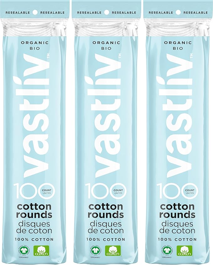 Vastliv Organic Cotton Rounds for Face (300 Count) Makeup Remover Pads, Hypoallergenic, Lint-Free | 100% Pure