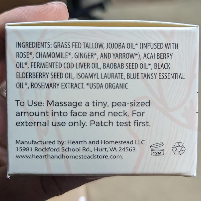 Hearth and Homestead: Handmade Wild Bloom Bio-Active Tallow Face Balm/Cream with Blue Tansy - Hydrate, Nourish, and Protect Skin -.7 oz