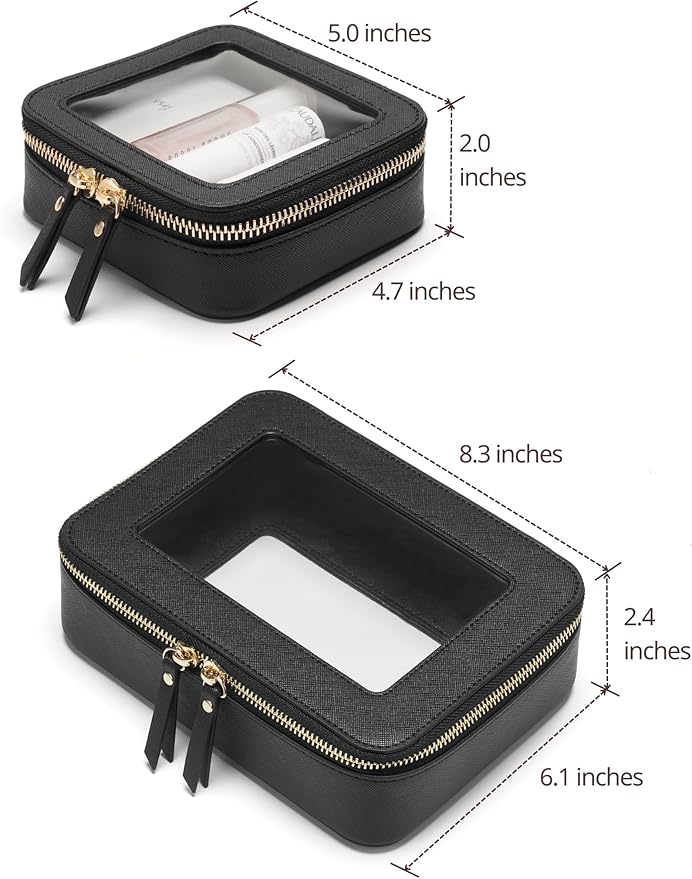 Popvibe Clear Makeup Bag with Zipper, Set of 2, Mini and Medium, Black