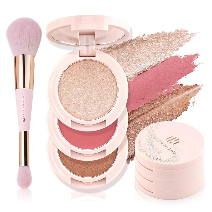 Color Nymph Blush and Highlighter Palette, 3 in 1 Contour Palette