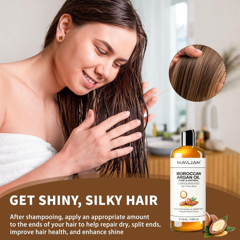 MAYJAM Moroccan Argan Oil 16 Oz, Moisturizing Body Skin Face Hair Scalp
