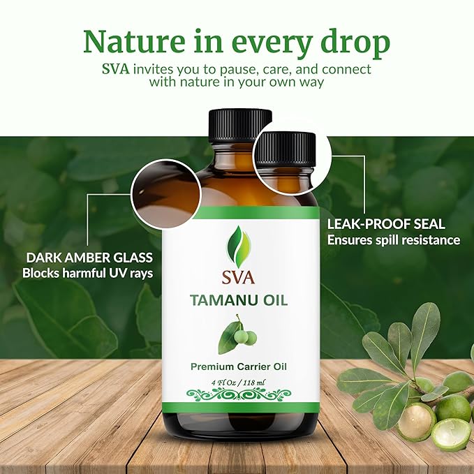 SVA Tamanu Oil 4 Fl Oz - for Face, Skin Care, Hair Care, Scalp Massage & Body Massage – Carrier Oil with Dropper