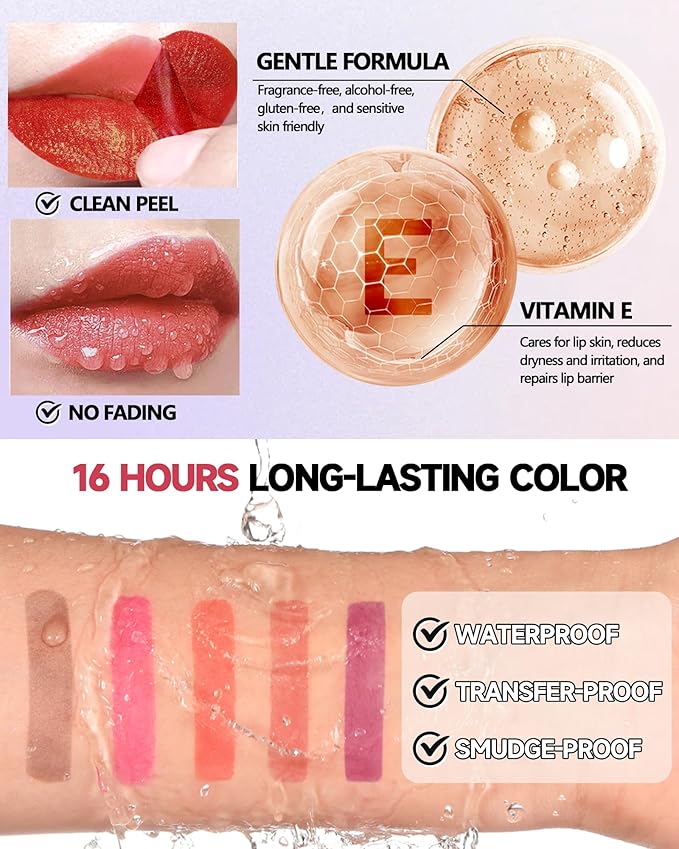 Peel Off Lip Liner Stain, Long Lasting Waterproof Lip Tint Stain Peel Off