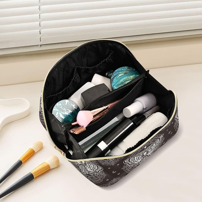 MNSRUU Makeup Organizer Bag, Skull Butterfly Black Travel Makeup Bags Makeup Vanity Case Large Capacity Rhombus Cosmetic Toiletry Bag for Girl Women Ladies