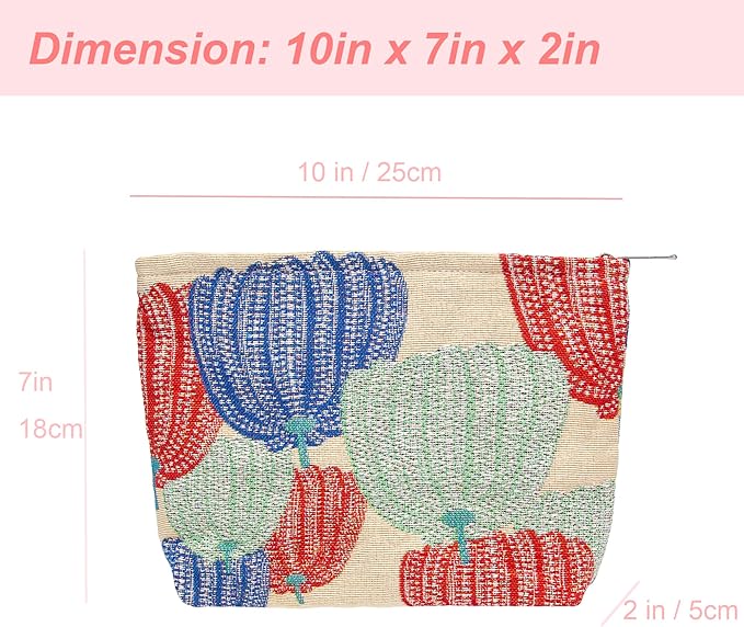 Flat Makeup Bag for Women,Zipper Cosmetic Pouch for Purse,Linen Colorful