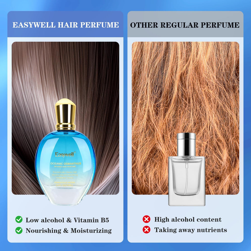 EASYWELL Hair Perfume for Women, Christmas Gift Birthday Gifts for Mom and girls, Leave In Conditioner Spray with Vitamin B5, Hair Care Fragrance, Hair Oil Mist, Oceanic Osmanthus, 2.5 fl oz