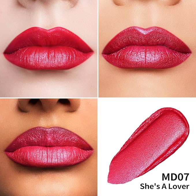 Oulac Red Lipsticks for Women Metallic Lipstick, Long Lasting Lip Gloss Waterproof, Glitter Lipstick, High Impact Lip Color, Transferproof, Vegan & Cruelty-Free Makeup MD07