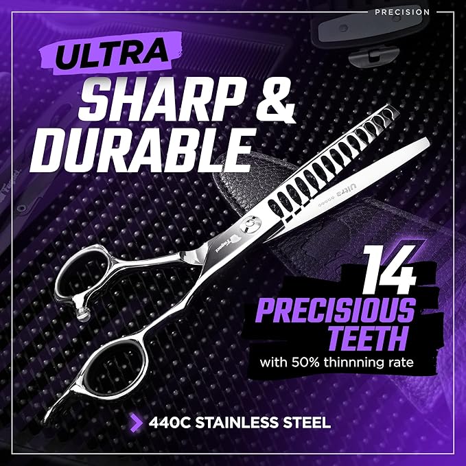 Fagaci Thinning Shears 6 Inch, Texturizing 2x Faster T-Shape Teeth