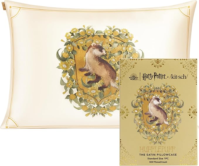 Kitsch & Harry Potter Satin Pillowcase W/Zipper - Size 19x26, Hufflepuff